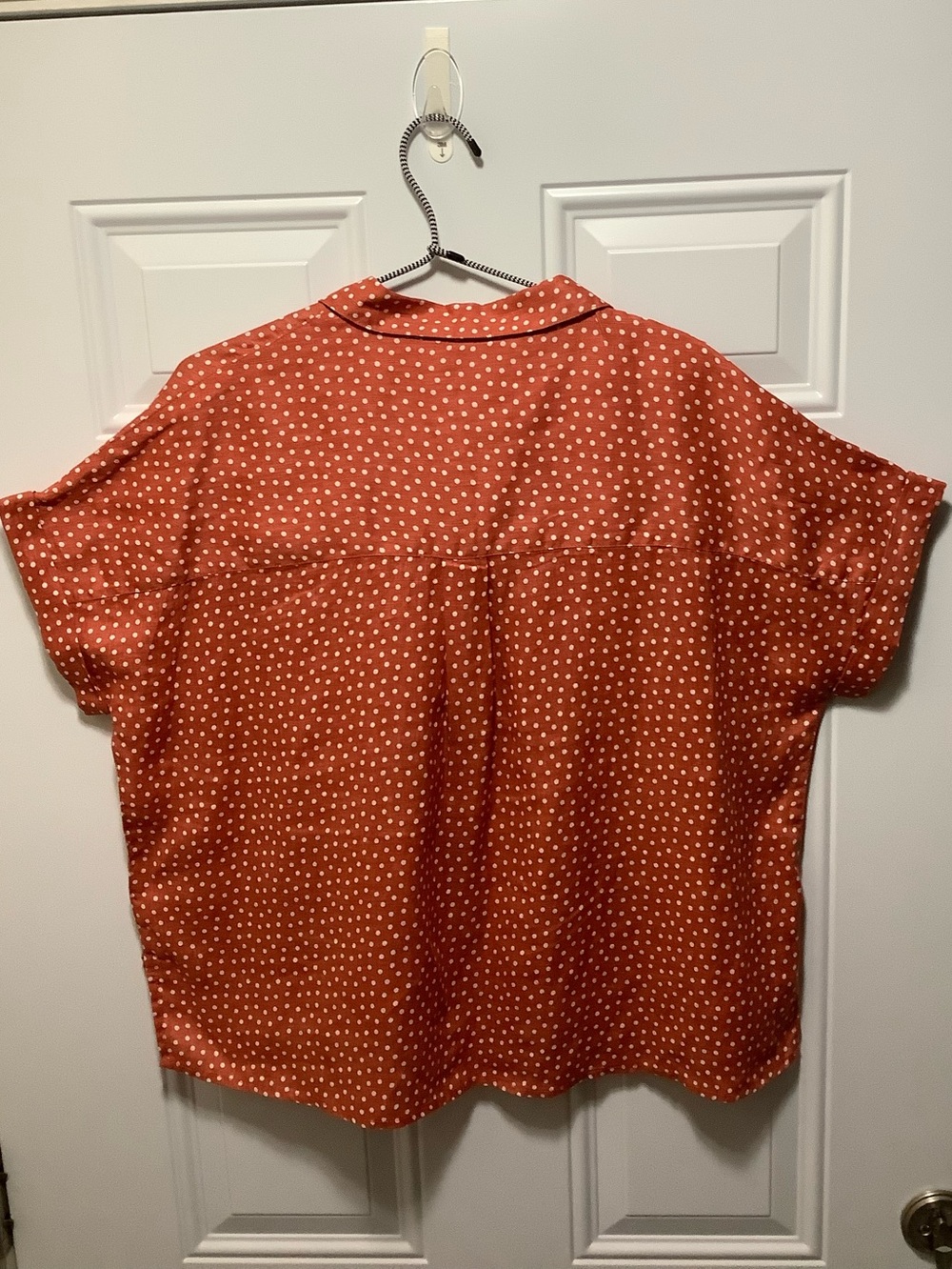 Rachel Zoe| Rust Polka Dot Sz M 100% Linen Boxy Button-up Relaxed Drop Shoulder - Picture 5 of 6